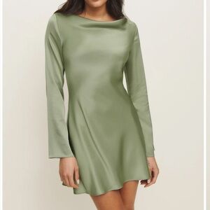 Reformation Pike Satin Mini Dress (Green, size XS) NWT